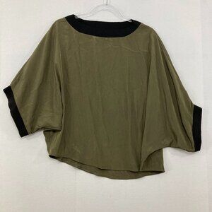 Planet by Lauren G One Size Olive Green Asymmetric Silky Slouchy Artsy Blouse
